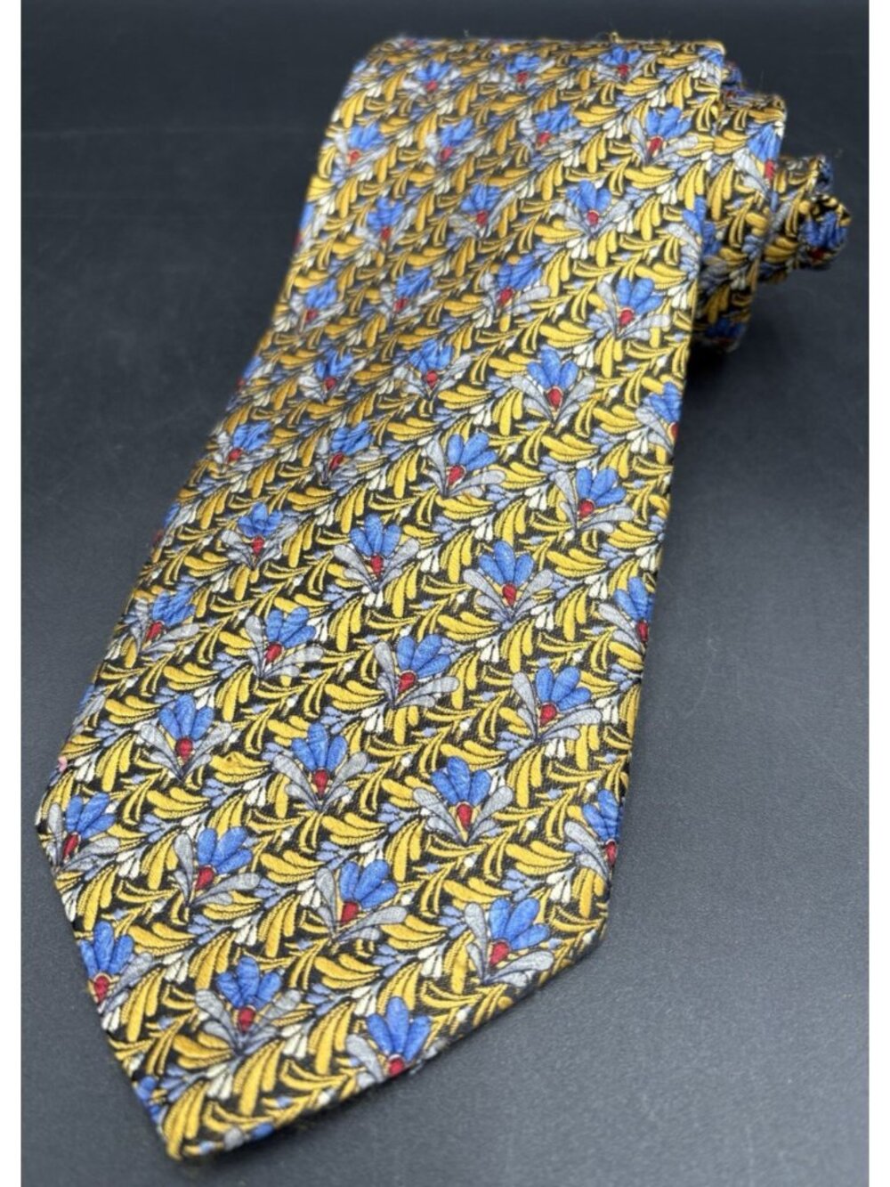 ROBERT TALBOTT Men's Tie 100% Silk Best of Class Paisley Gold Blue 58" x 4" GUC